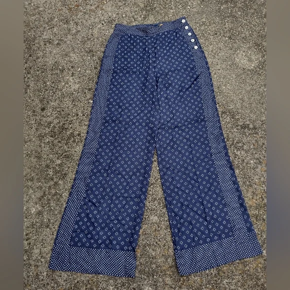 Polo Ralph Lauren Silk Palazzo Pants Geo Polka Dot Blue - Picture 2 of 7